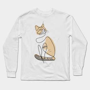 Tri-color Cat - Simple Minimalist Line Art Design Long Sleeve T-Shirt